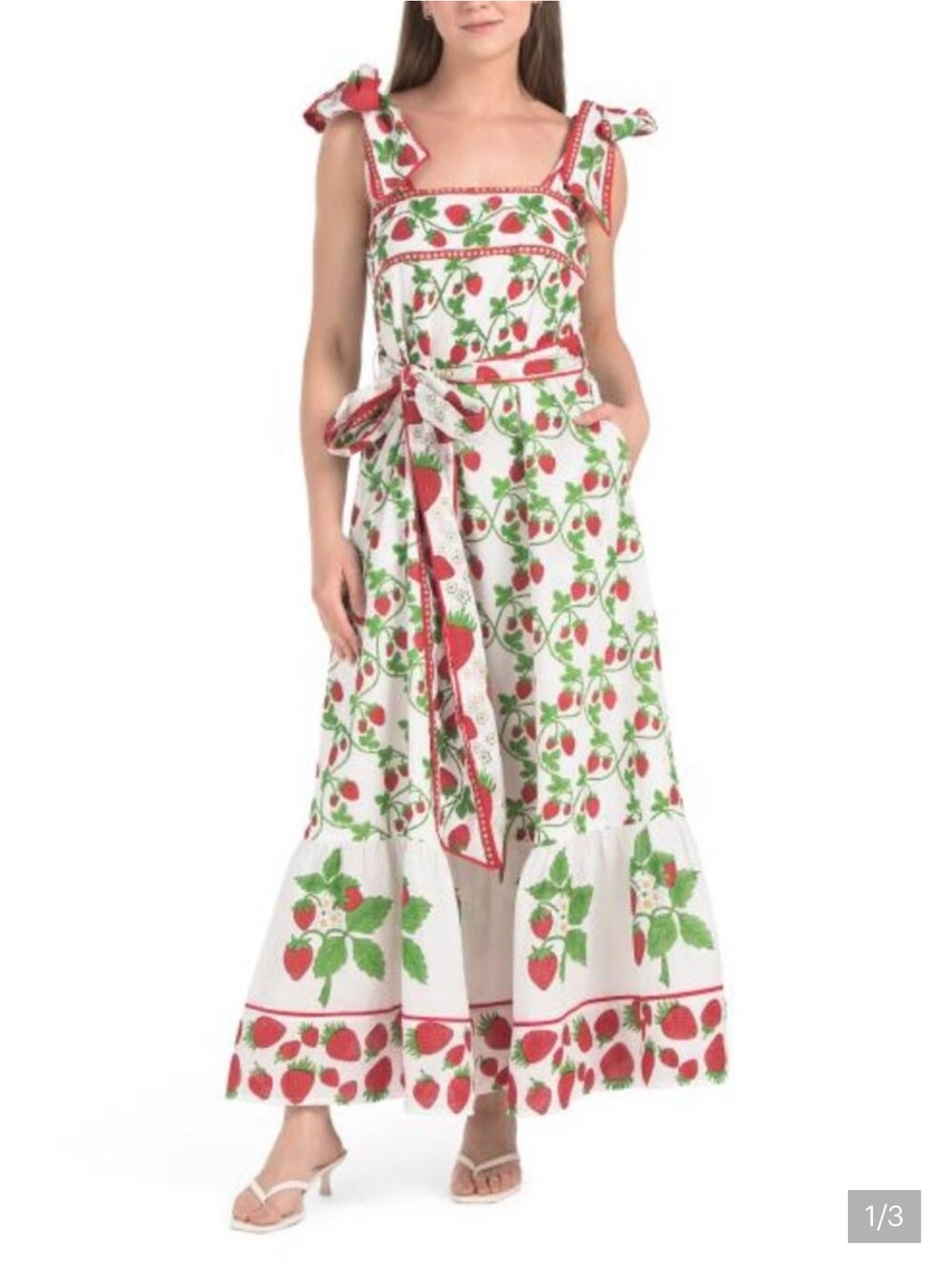 Sue Sartor Strawberry-Print Tie-Waist Annabel Maxi Dress size medium